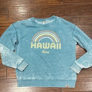 Techstyles Hawaii Kona Rainbow Burnout Fleece Wash Women's Blue Crewneck size Sm